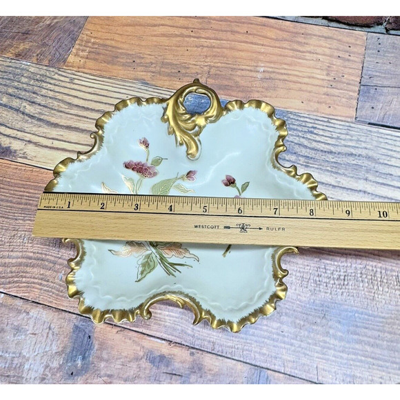 VINTAGE Kalk Porcelain Trinket/Candy Dish Flowers Gold Trim Crossed Arrows #6676 - Picture 7 of 8